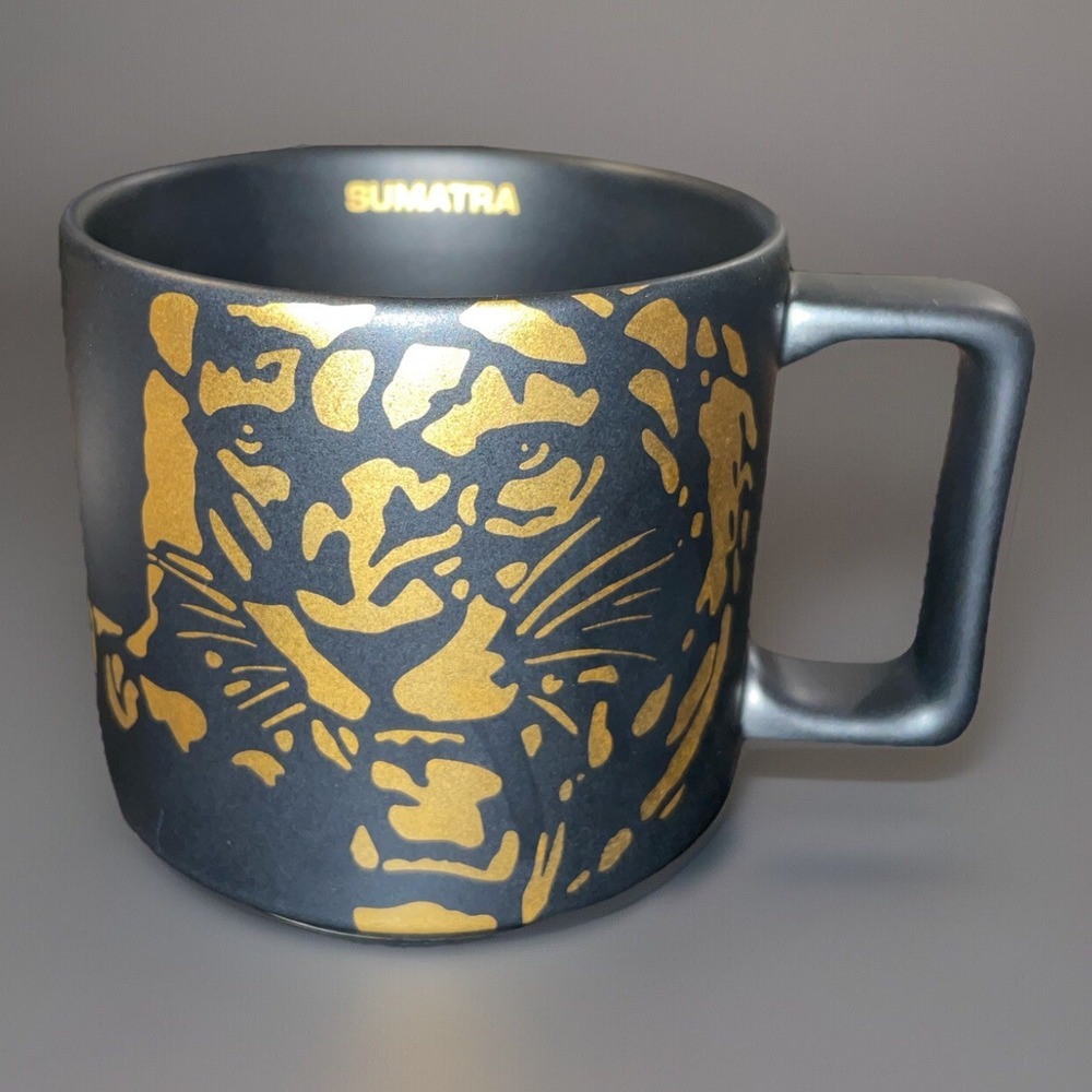 Starbucks✨Sumatra mug Tiger Matte Black & Gold Cup 14 Oz 414ml Coffee Tea‎ 2016